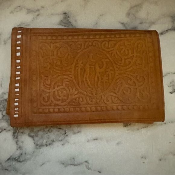 Treasures Of Morocco Wallet Leather Genuine carved Bi-fold Handmade cognac - Picture 4 of 7